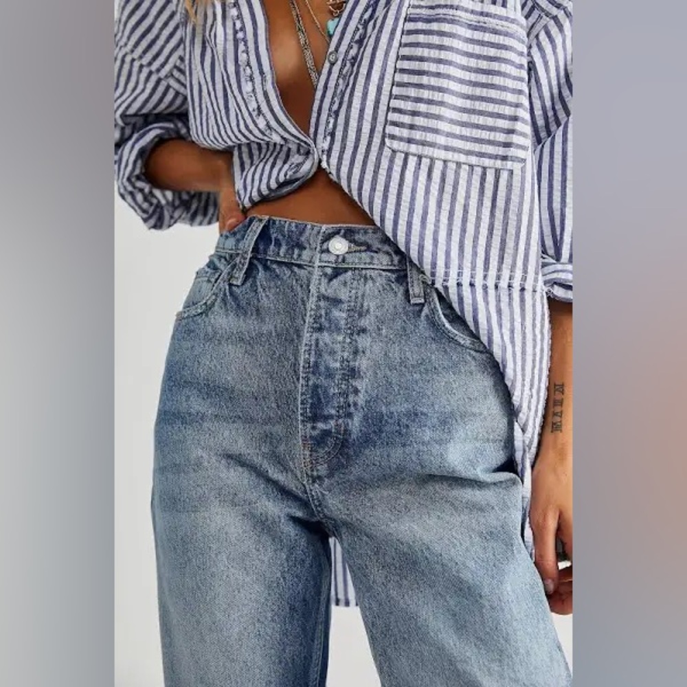 Free People Light Blue Distressed Flare Jeans - Picture 2 of 4